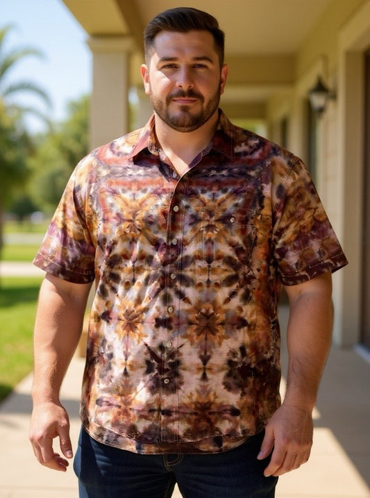 Short Sleeve Button Down Shirt - Shibori Plum - 2XL