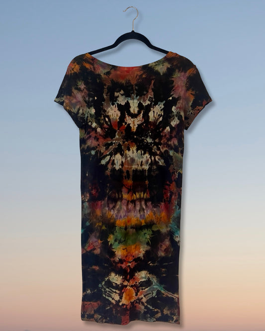 Reverse Dyed Bamboo Organic Tee Dress - Rainbow Scrunch- S