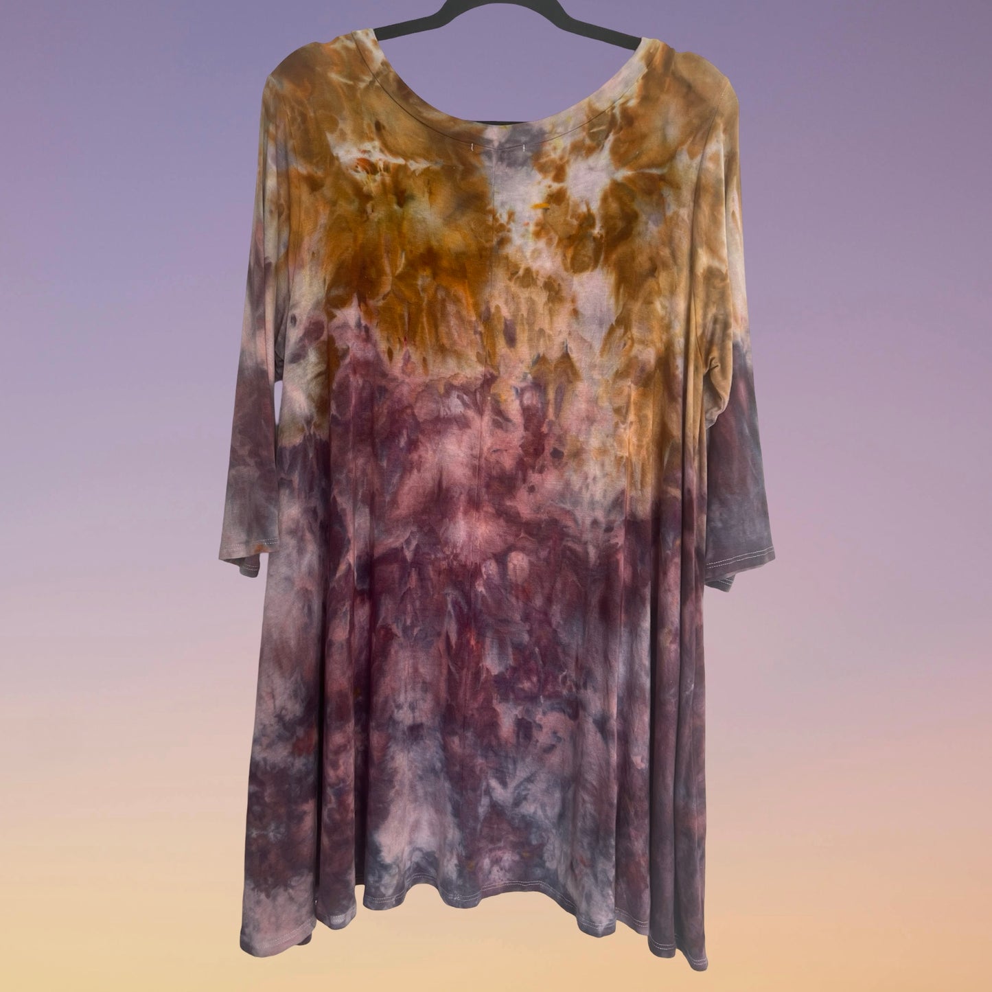 Tie Dye 3/4 Sleeve Loose Tunic - 2XL