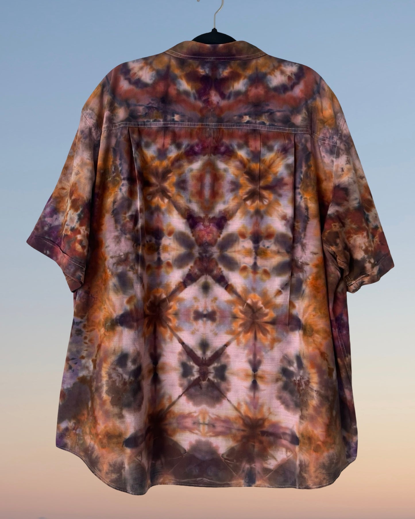 Short Sleeve Button Down Shirt - Shibori Plum - 2XL