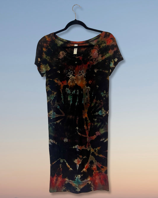 Reverse Dyed Bamboo Organic Tee Dress - Rainbow Scrunch- S