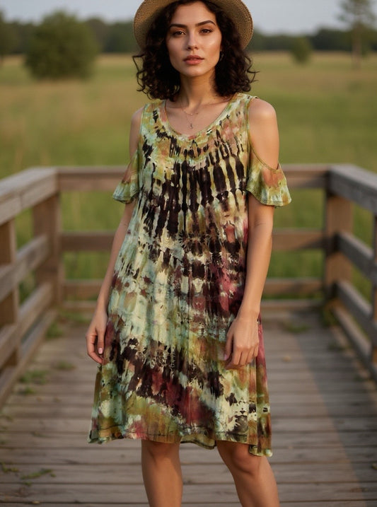 Cold Shoulder Reverse Dyed Swing Dress - L