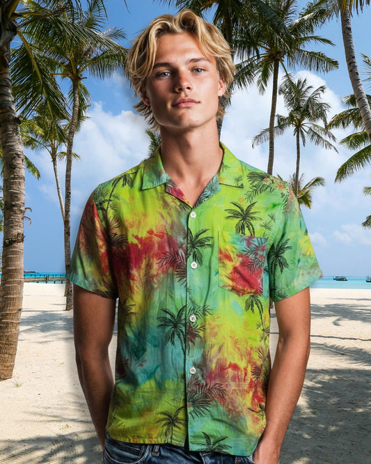 Short Sleeve Button Down Shirt - Tropical Zest - XL