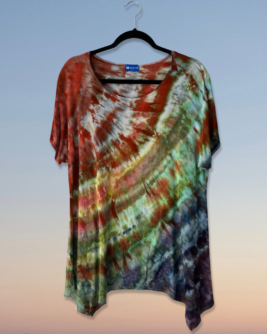 Cap Sleeve Asymmetric Tunic - Earth Rainbow - L