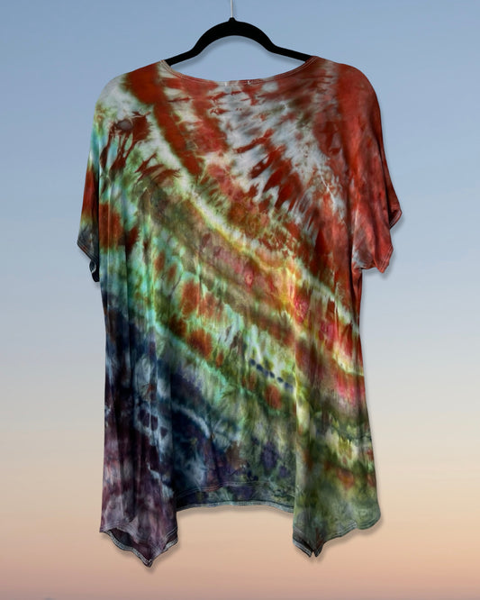 Cap Sleeve Asymmetric Tunic - Earth Rainbow - L