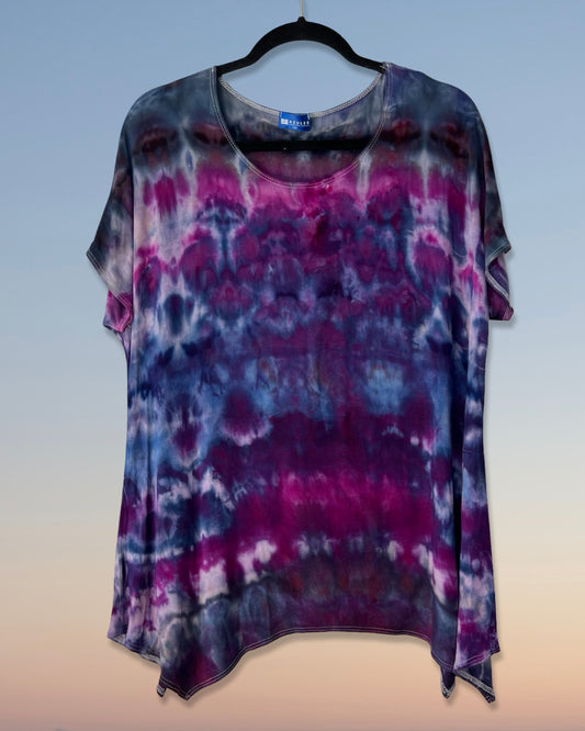 Cap Sleeve Asymmetric Tunic - Deep Purple - L