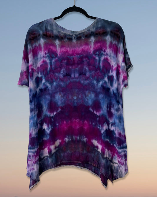 Cap Sleeve Asymmetric Tunic - Deep Purple - L