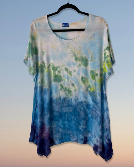 Cap Sleeve Asymmetric Tunic - Caribbean Sea - XL