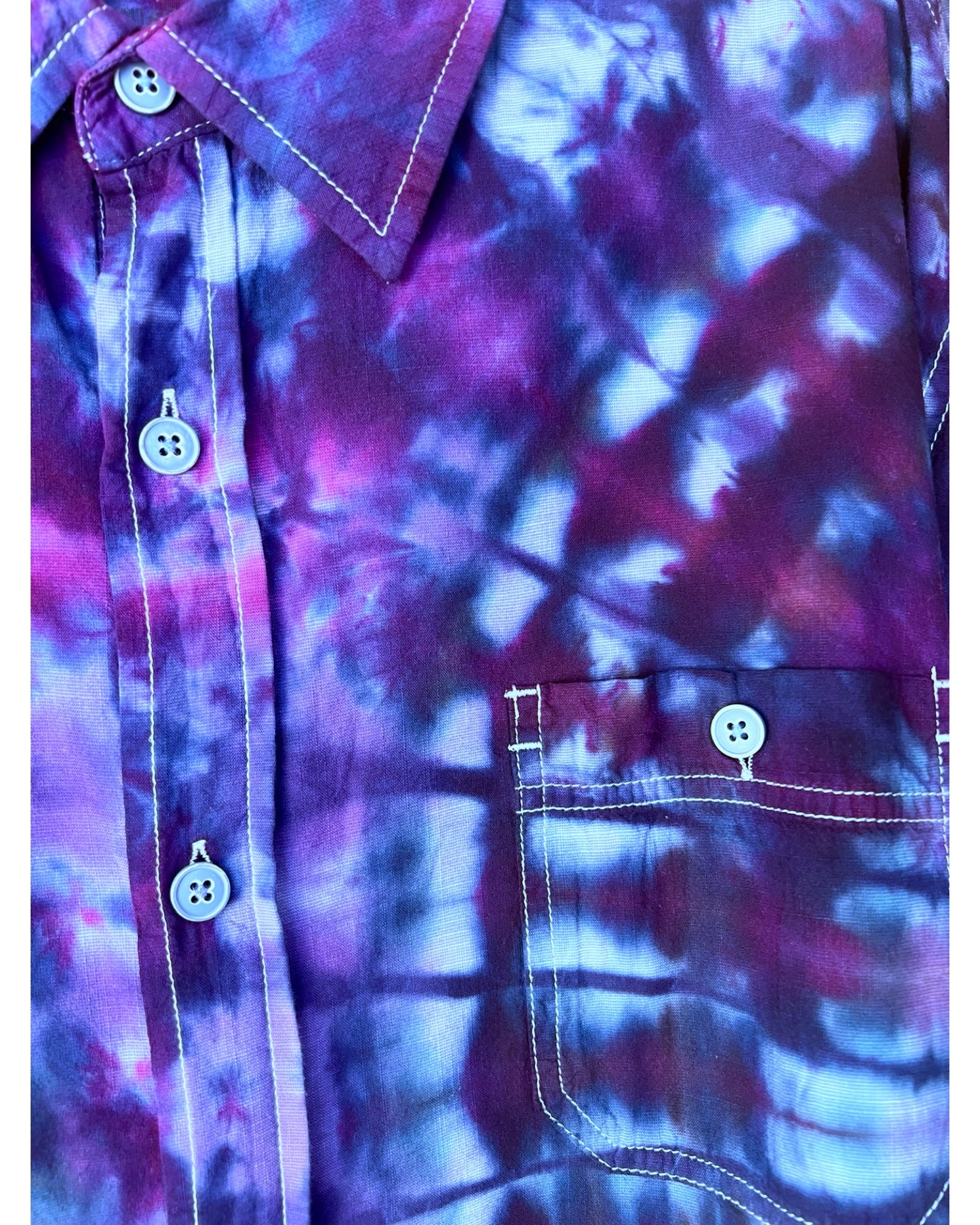 Short Sleeve Button Down Shirt - Plum Side Fans - 2XL