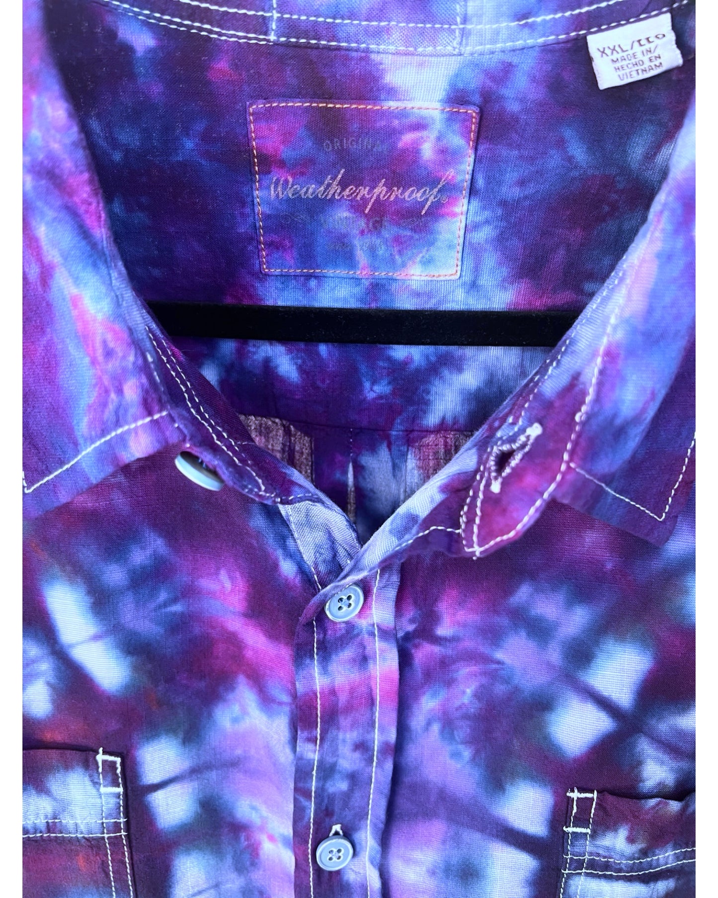 Short Sleeve Button Down Shirt - Plum Side Fans - 2XL