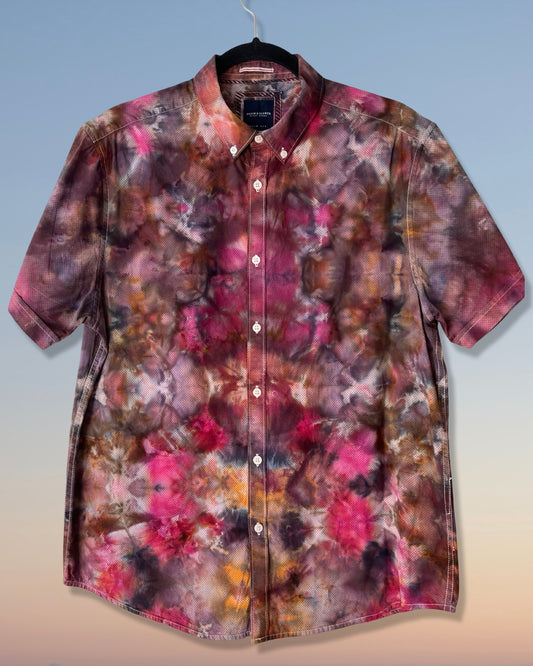 Short Sleeve Button Down Shirt - Mirror Glitch - L