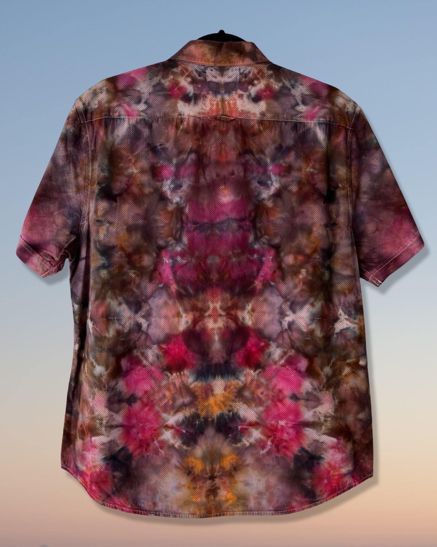 Short Sleeve Button Down Shirt - Mirror Glitch - L