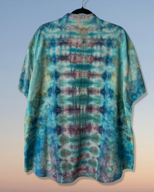 Short Sleeve Button Down Shirt - Grecian Blue Pleat - 2XL