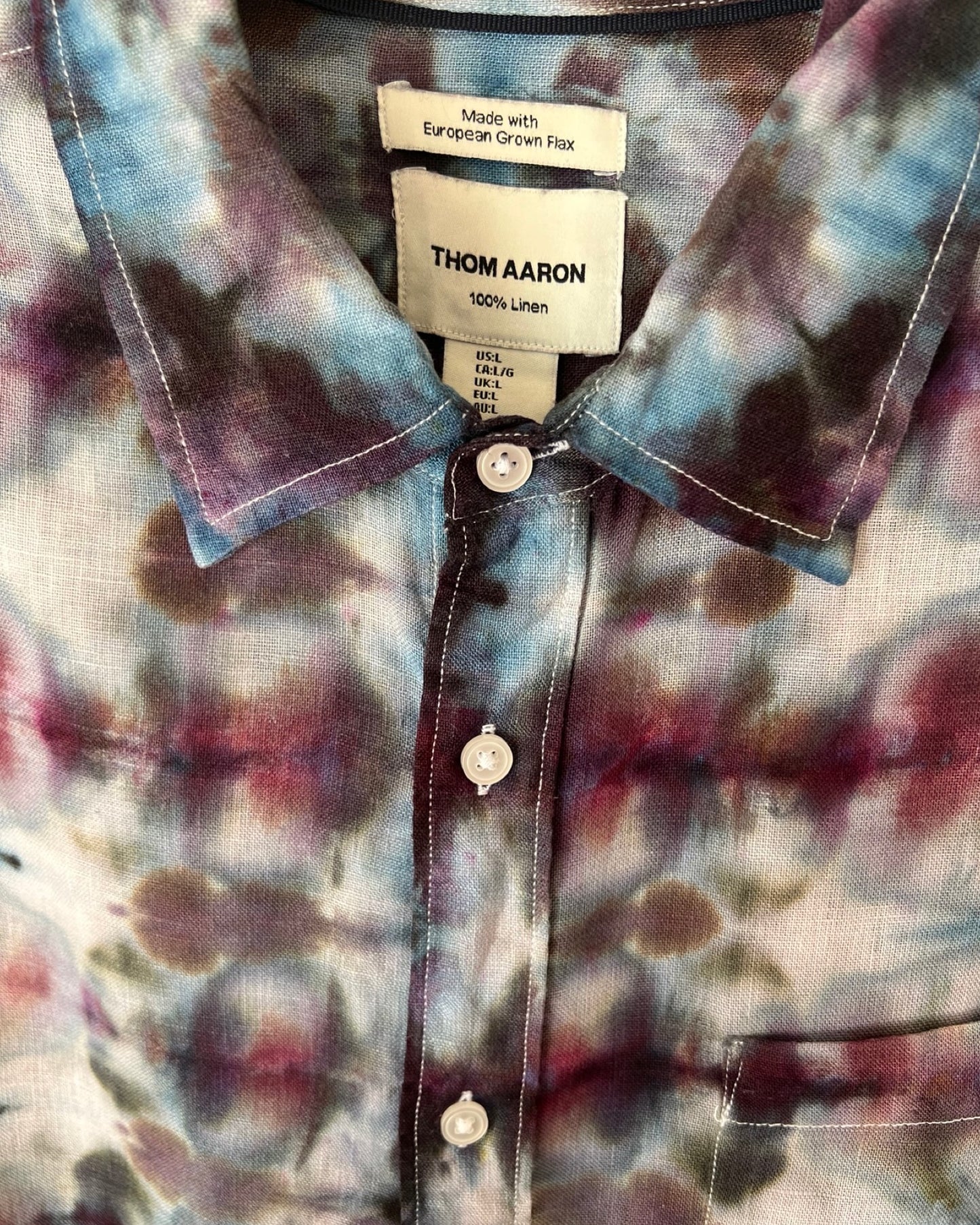 Short Sleeve Button Down Shirt - Linen Kaleidoscope - L