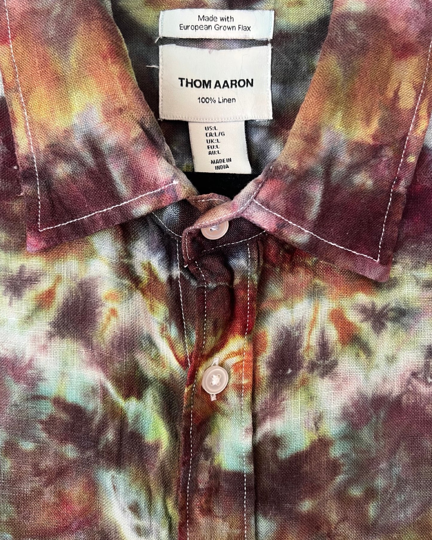 Short Sleeve Button Down Shirt - Linen Kaleidoscope - L