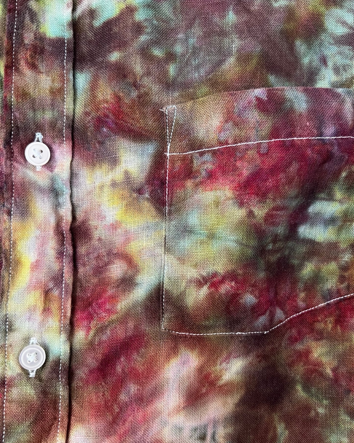 Short Sleeve Button Down Shirt - Linen Kaleidoscope - L