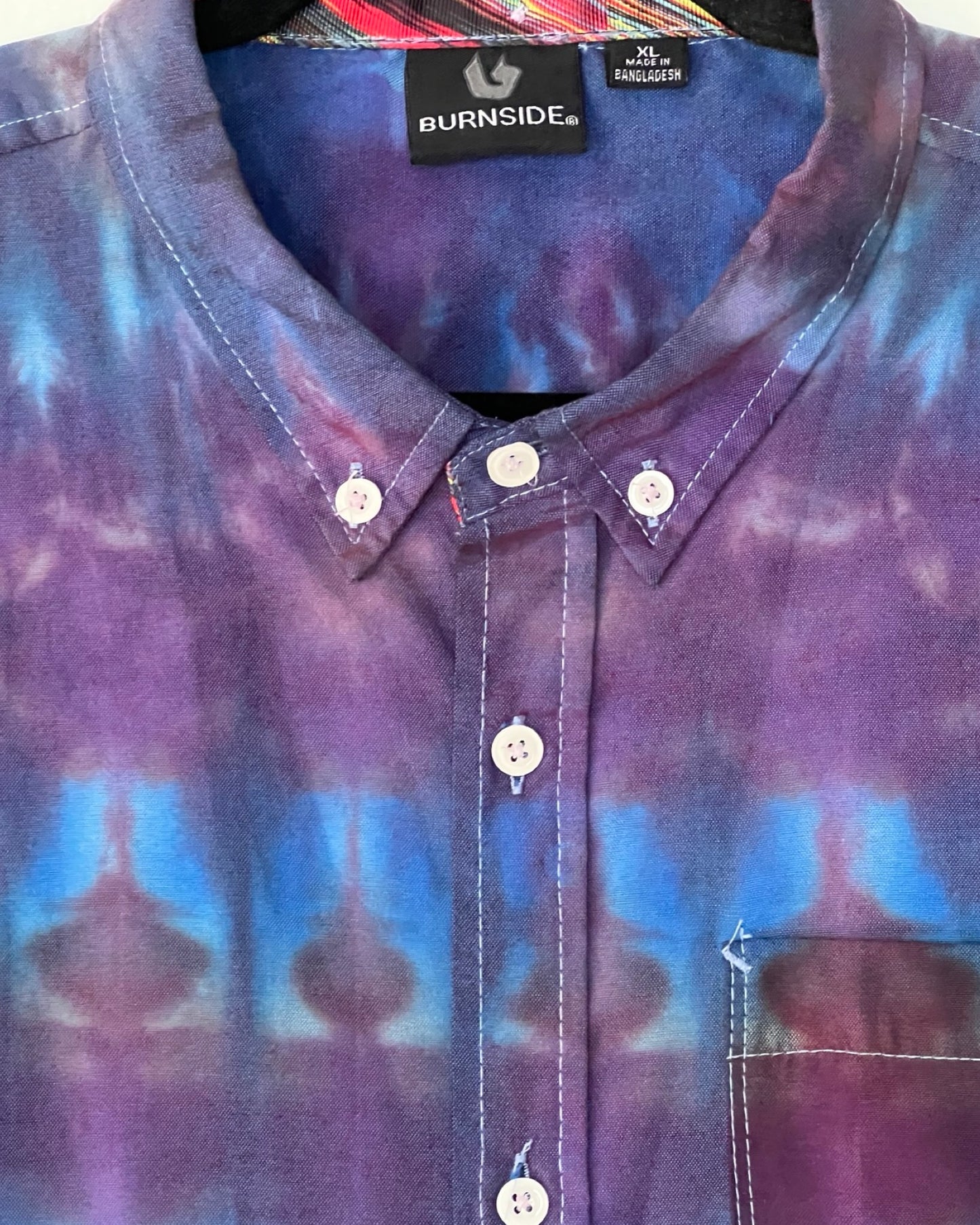 Short Sleeve Button Down Shirt - Plum Mandala - XL