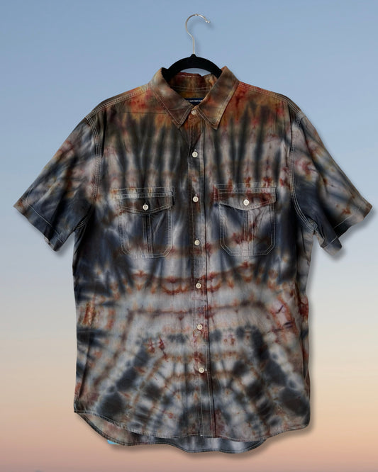 Short Sleeve Button Down Shirt - Navy Cowboy - M