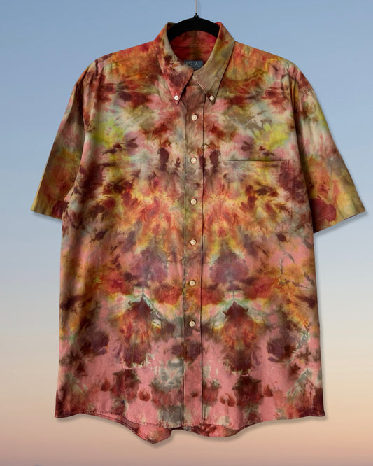 Short Sleeve Button Down Shirt - Vibrant Delight - M