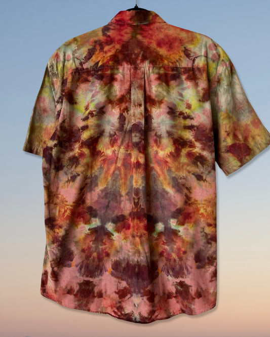 Short Sleeve Button Down Shirt - Vibrant Delight - M
