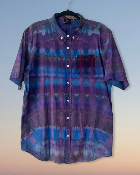 Short Sleeve Button Down Shirt - Plum Mandala - XL