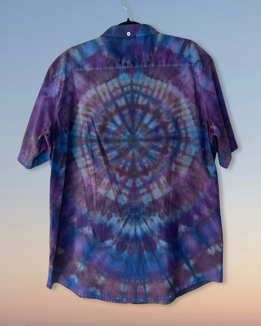 Short Sleeve Button Down Shirt - Plum Mandala - XL