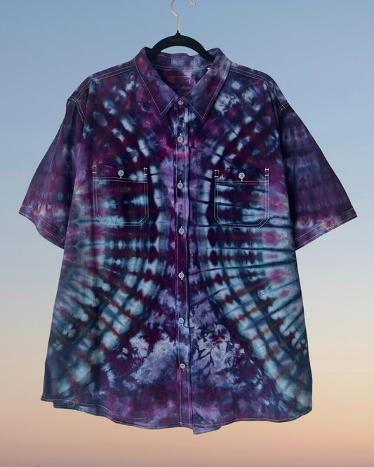 Short Sleeve Button Down Shirt - Plum Side Fans - 2XL