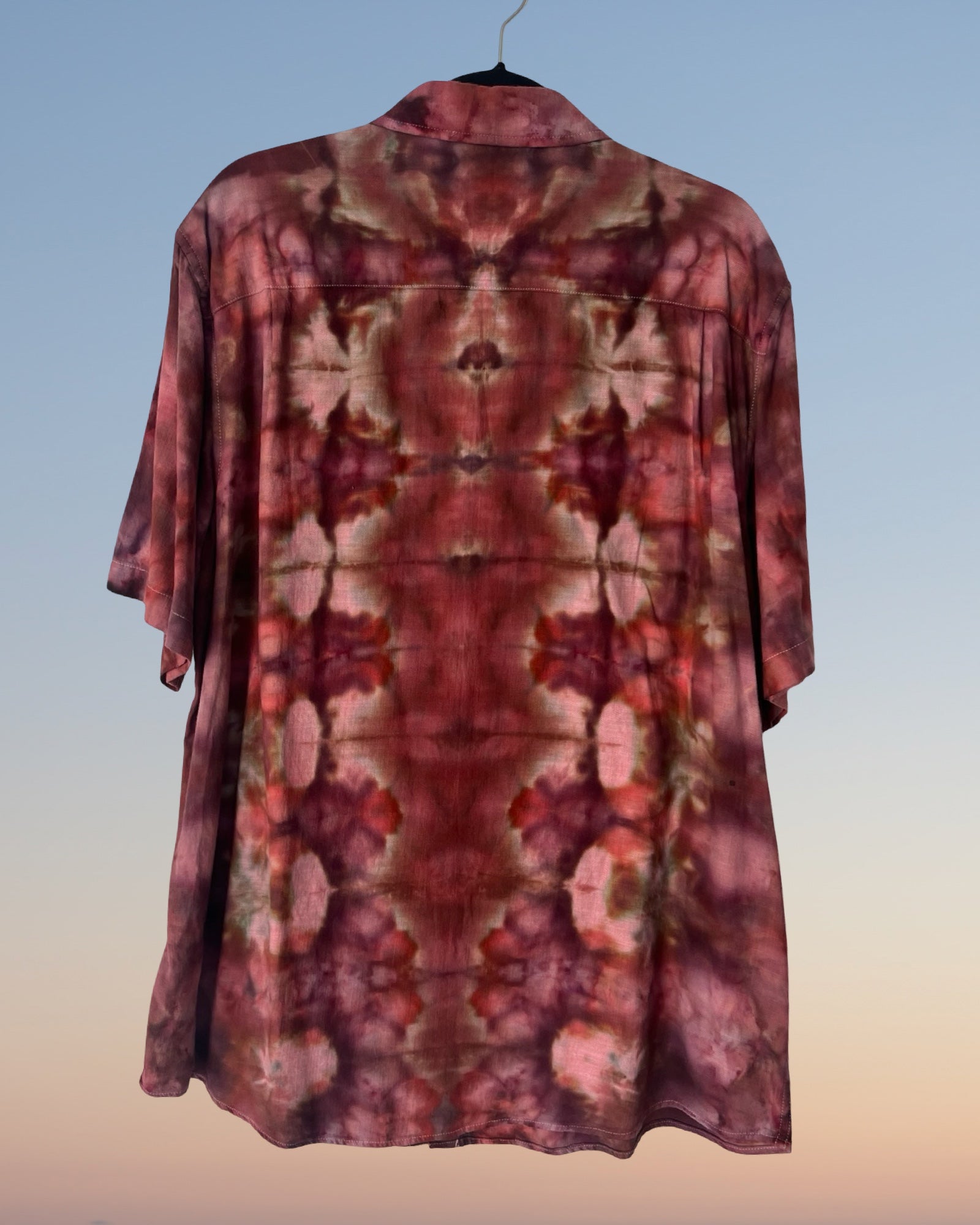 ice dyed button down shirt burgundy back view