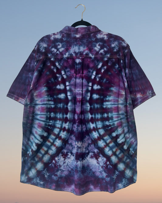 Short Sleeve Button Down Shirt - Plum Side Fans - 2XL