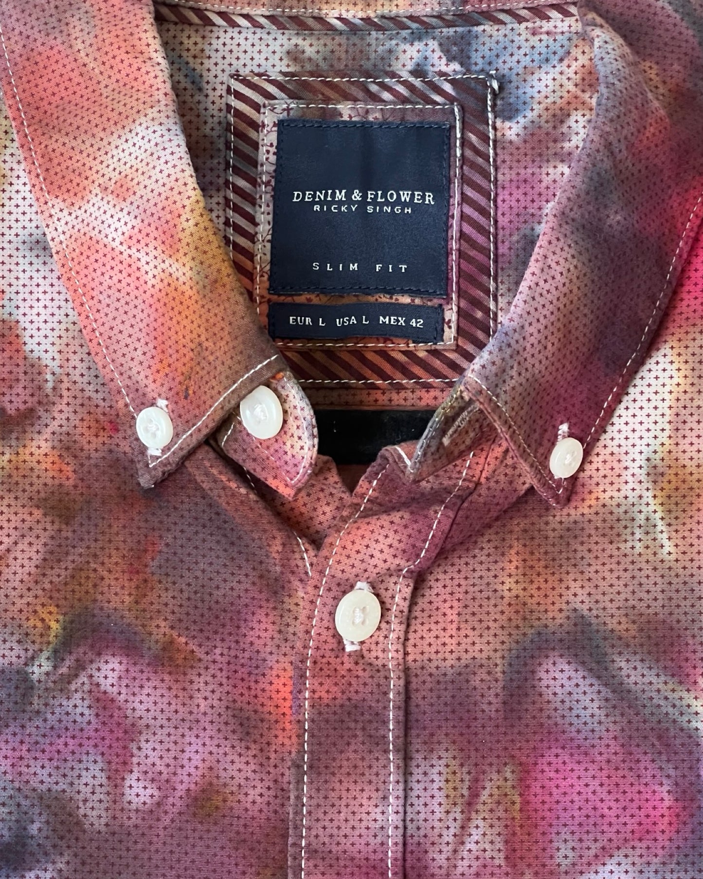 Short Sleeve Button Down Shirt - Mirror Glitch - L