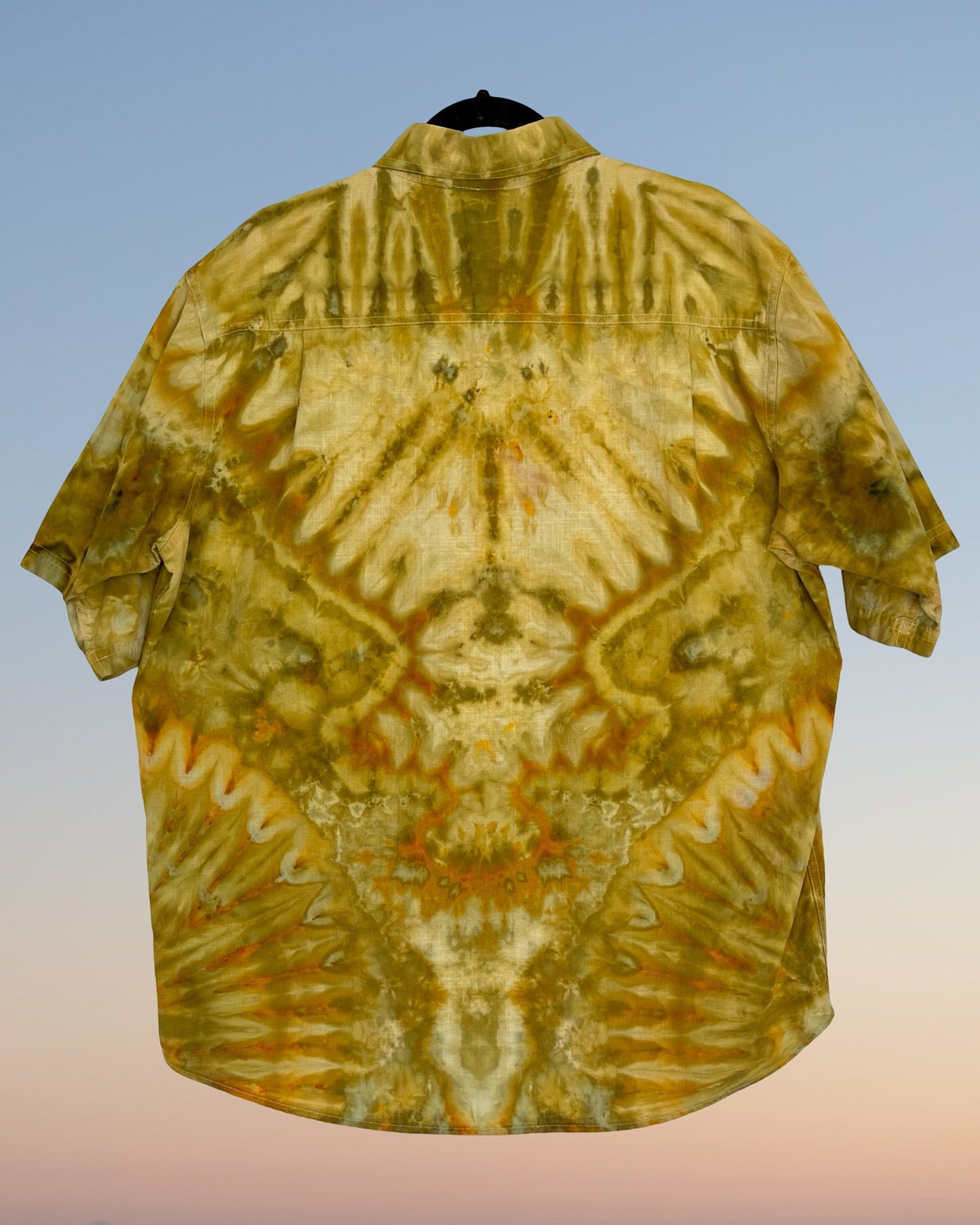 golden bronze western ice dye short sleeve button down shirt 2xl back