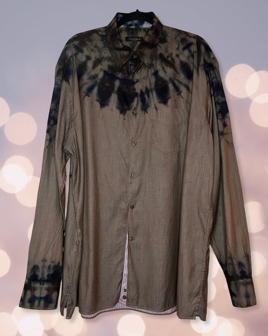 long sleeve reverse ice dyed Italian mens dress shirt