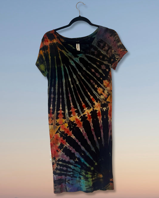 Reverse Dyed Bamboo Organic Tee Dress - Rainbow Bias Fold - M