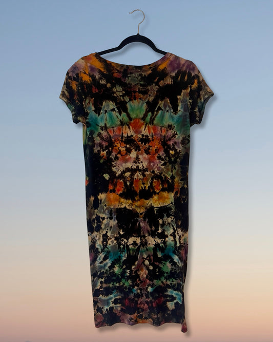 Reverse Dyed Bamboo Organic Tee Dress - Rainbow Scrunch - M