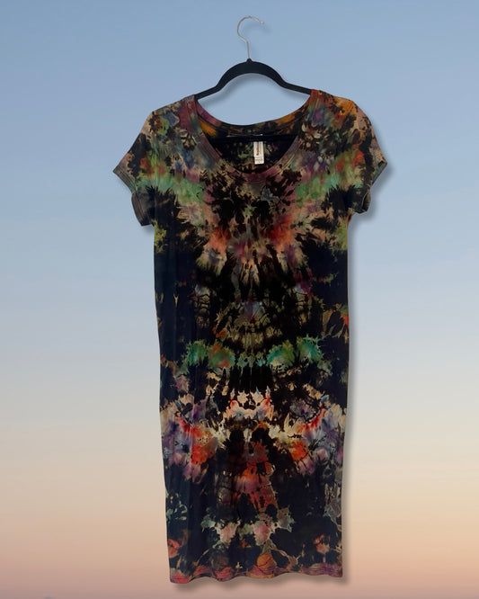 Reverse Dyed Bamboo Organic Tee Dress - Rainbow Scrunch - M