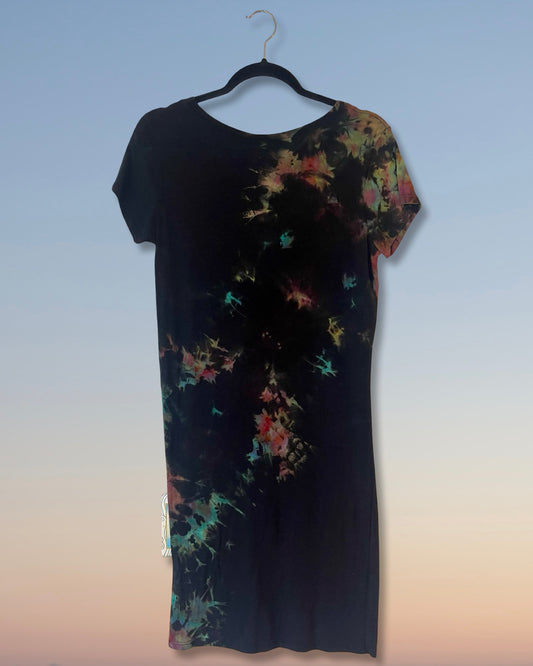 Reverse Dyed Bamboo Organic Tee Dress - Diagonal Electric Crackle - M