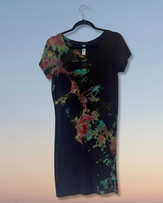Reverse Dyed Bamboo Organic Tee Dress - Diagonal Electric Crackle - M