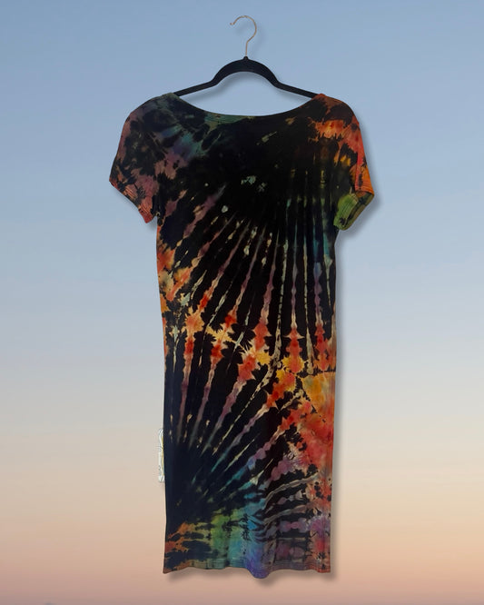 Reverse Dyed Bamboo Organic Tee Dress - Rainbow Bias Fold - M