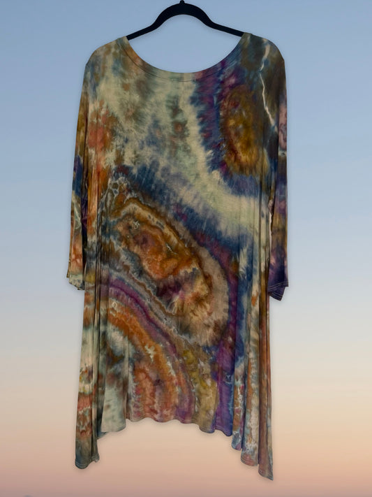 Tie Dye 3/4 Sleeve Loose Tunic- Geode - 2XL