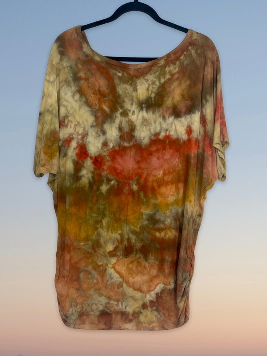 Tie Dye Short Sleeve Dolman Style Tee - Desert Dream - 2XL
