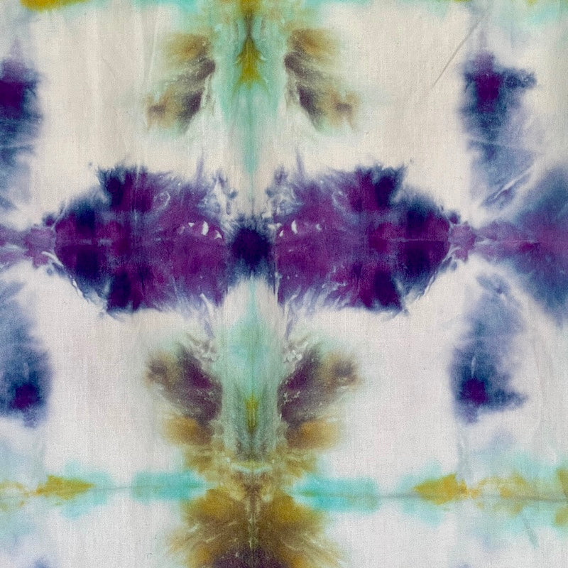 2xl short sleeve shibori fold purple gold green close up