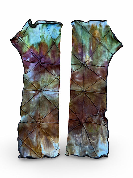 Tie Dye Fingerless Glove Arm Warmer - Forest Sage