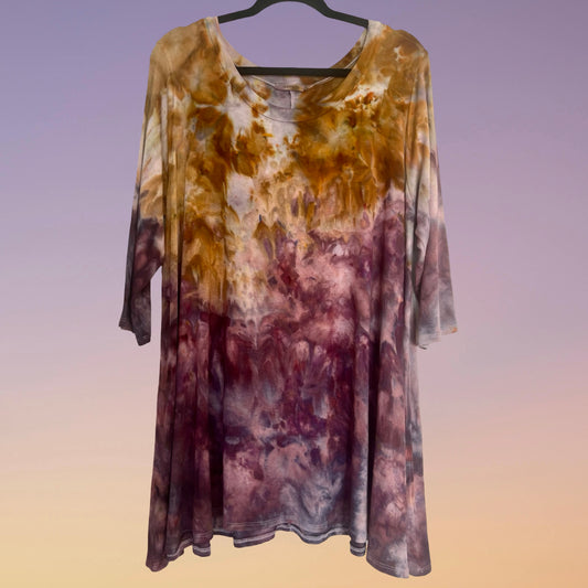 Tie Dye 3/4 Sleeve Loose Tunic - 2XL