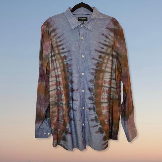 Tie Dye Long Sleeve Button Up Shirt - XL