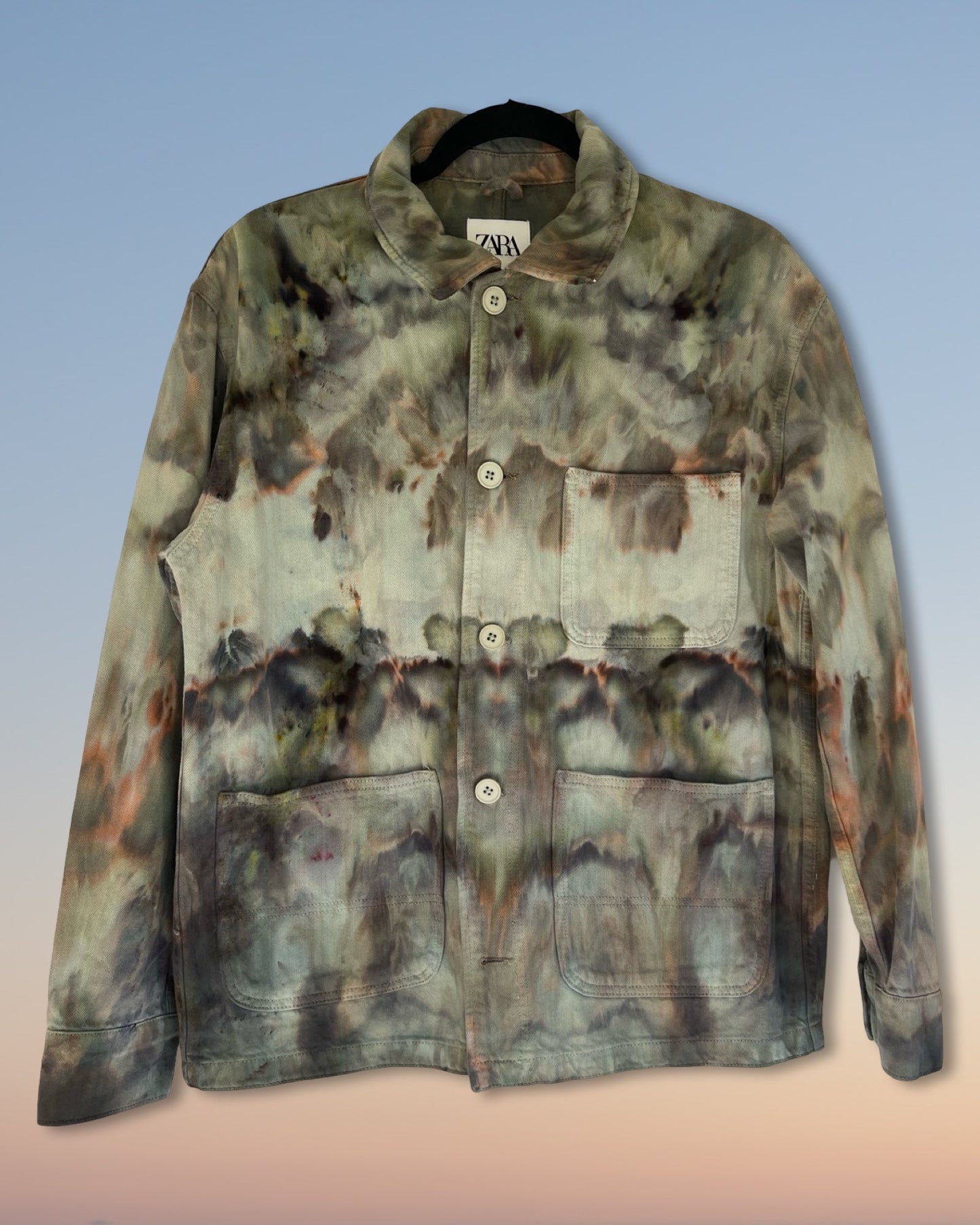 Tie Dye Denim Chore Coat - Army Roll - S/M