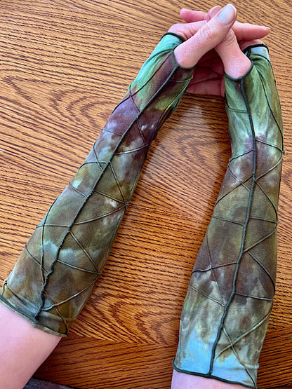 Tie Dye Fingerless Glove Arm Warmer - Forest Sage