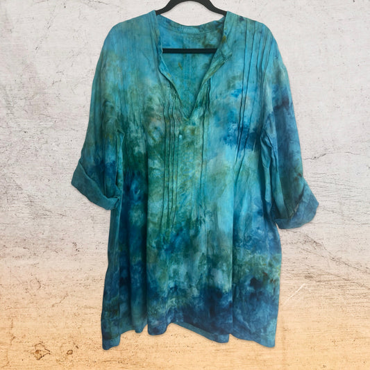 Tie Dye Linen Tunic - Caribbean Blue - L