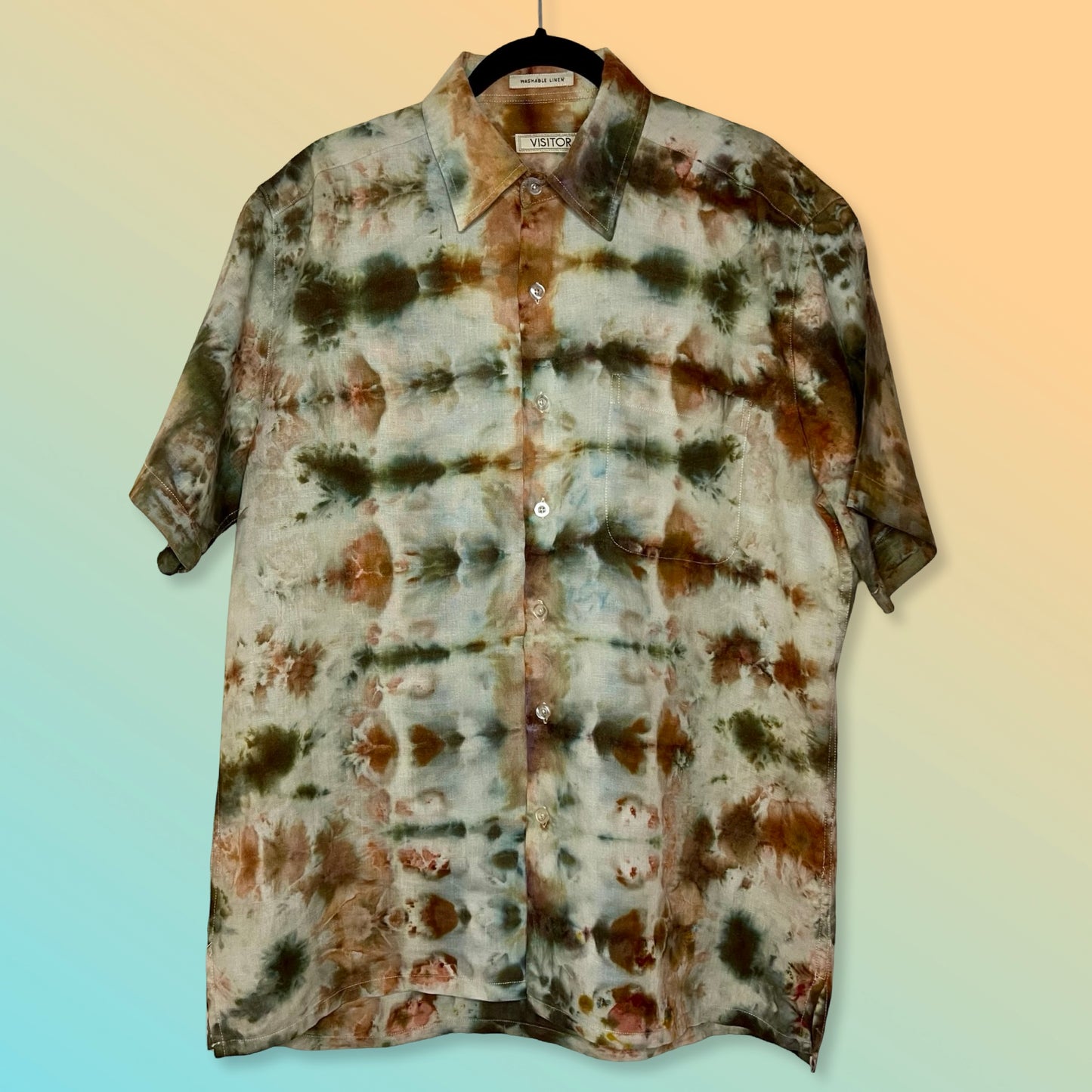 Ice dye washable line short sleeve men’s button up shirt size large 