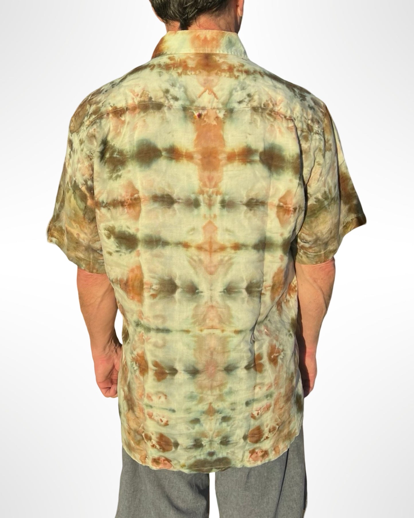 Tie Dye Short Sleeve Men's Button Down Shirt - L