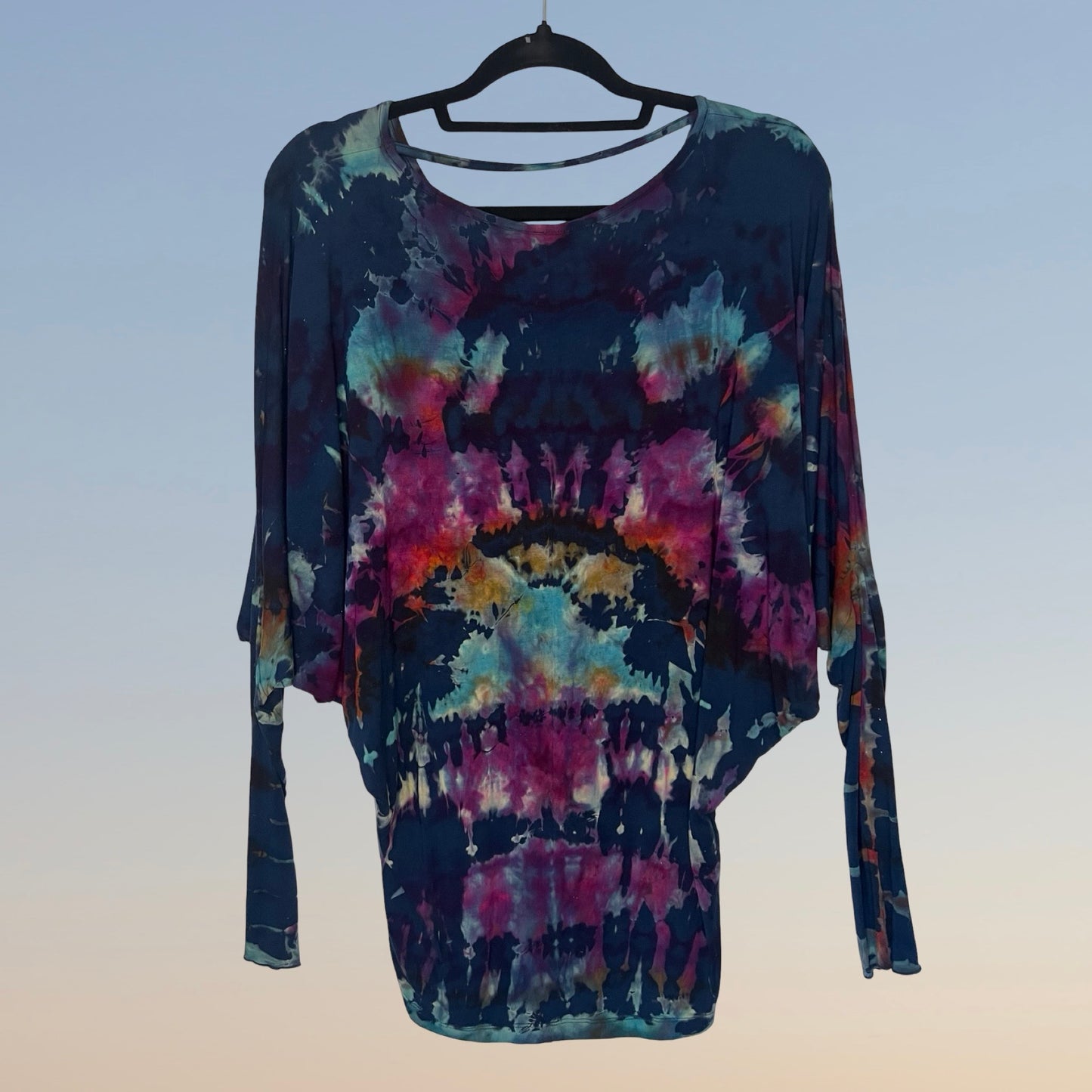 Reverse Tie Dye Long Sleeve Dolman Top - One Size